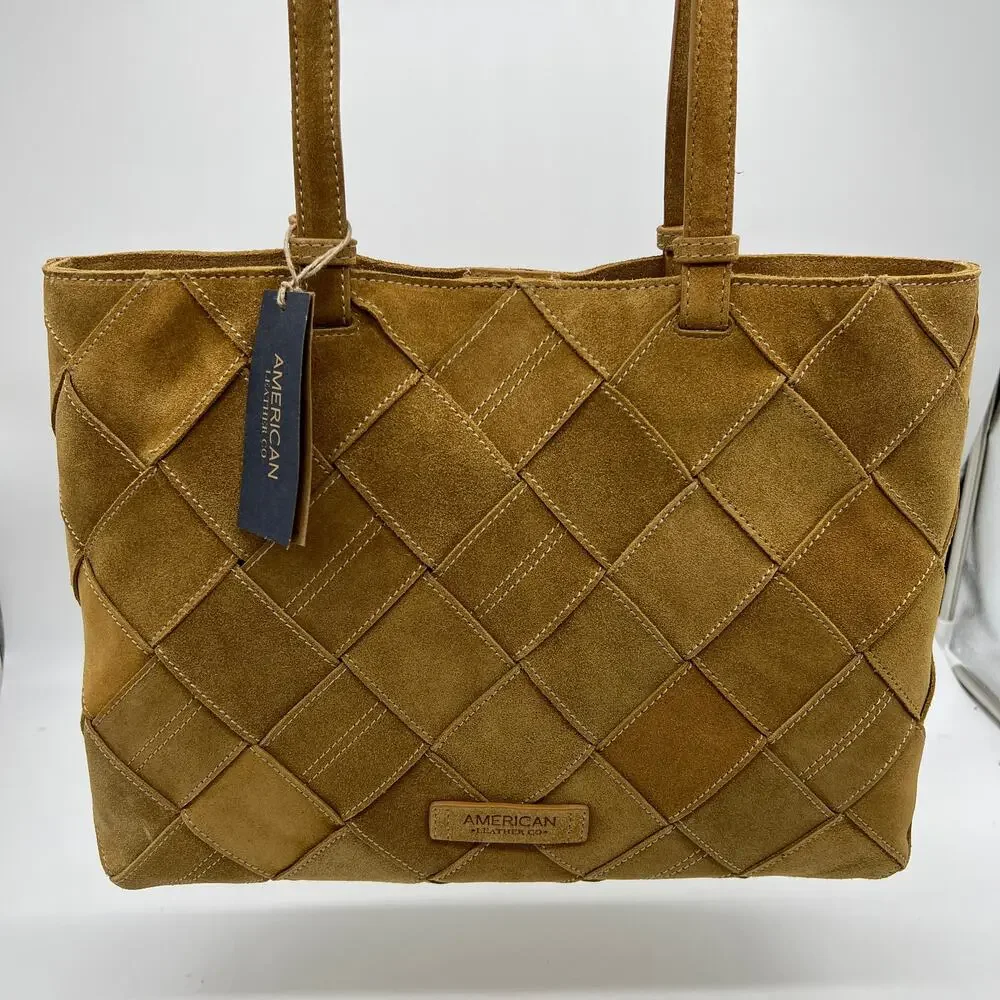 American Leather Co. Women Handbags Mercer Suede Woven Tote Brown Cafe Latte